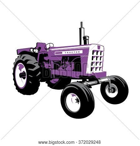 Purple Tractor. Farm Machine. Stock Vector Illustration..retro Machine