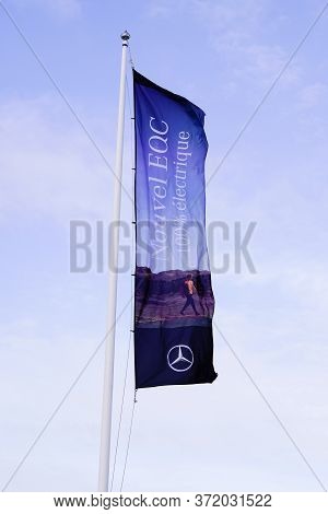 Bordeaux , Aquitaine / France - 02 01 2020 : Mercedes-benz Eqc Logo Sign Flag First Mercedes Only El