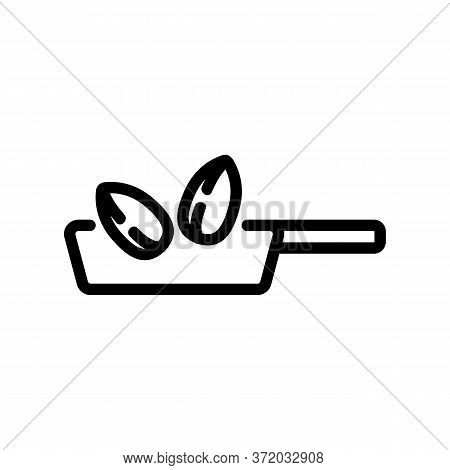 Frying Almond On Pan Icon Vector. Frying Almond On Pan Sign. Isolated Contour Symbol Illustration