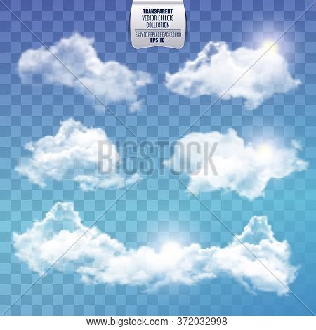 Set Of Transparent Realistic Different Clouds. Vector Stock Illustration