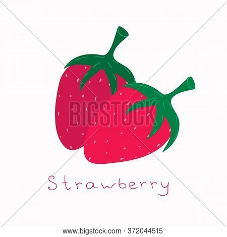 Two Strawberries Clipart. Cute Vector Illustration. Hand Drawn Cute Element