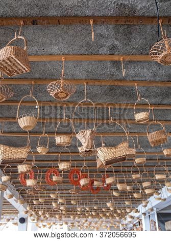 Camacha, Madeira, Portugal - April 19, 2018: Wicker Baskets On Sale In A Factory Shop In Camacha On 