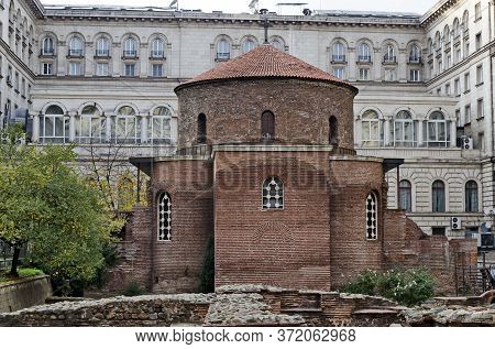 Sofia, Bulgaria - November 28, 2019: St. George's Church Is An Early Christian Red Brick Rotunda And