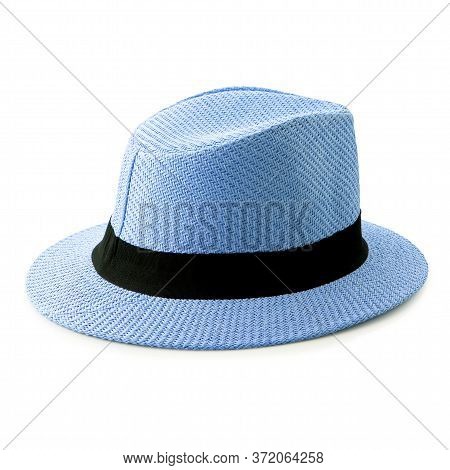 Vintage Straw Hat With Black Ribbon For Man Isolated On White Background.