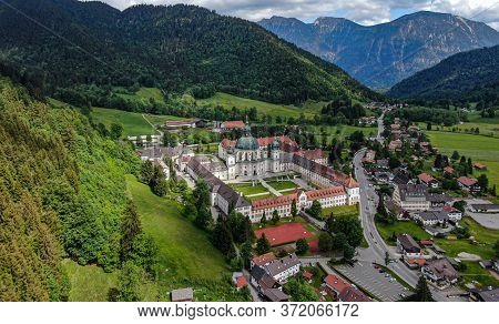 Ettal Abbey, Called Kloster Ettal, A Monastery In The Village Of Ettal, Bavaria, Germany - Aerial Ph