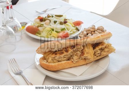 Omelette Baguette A Salad And Peanuts Yummy