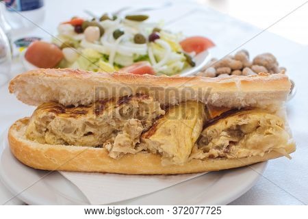 Omelette Baguette A Salad And Peanuts So Good