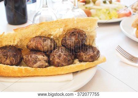 Meatballs Sandwich In A Baguette Bread Delicious