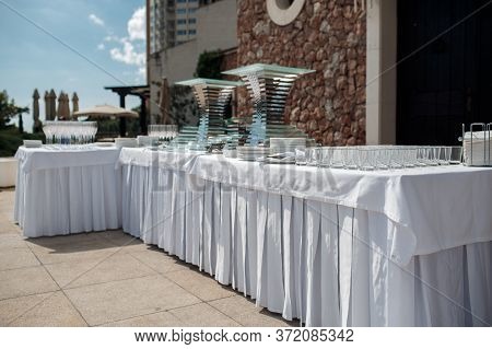 Beautiful Decorations On Wedding Celebration Ceremony Outdoors. Nature Background