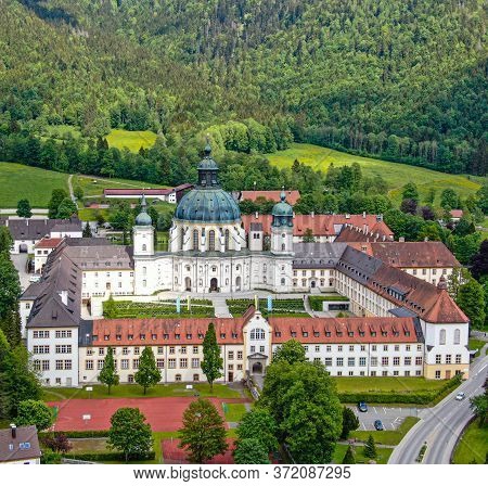 Ettal Abbey, Called Kloster Ettal, A Monastery In The Village Of Ettal, Bavaria, Germany - Aerial Ph