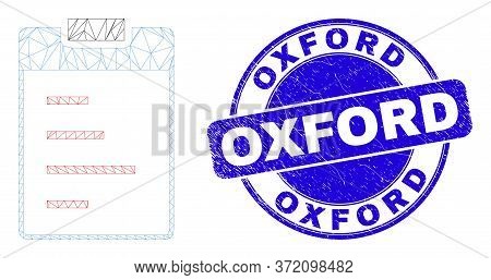 Web Carcass Text Pad Icon And Oxford Watermark. Blue Vector Rounded Textured Watermark With Oxford T