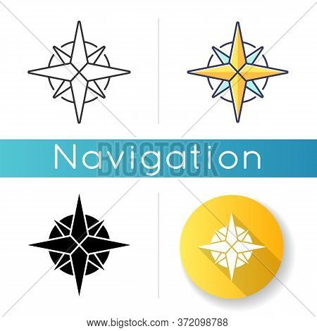 Rose Of Winds Icon. Traditional Maritime Navigation Guide. Linear Black And Rgb Color Styles. Cardin
