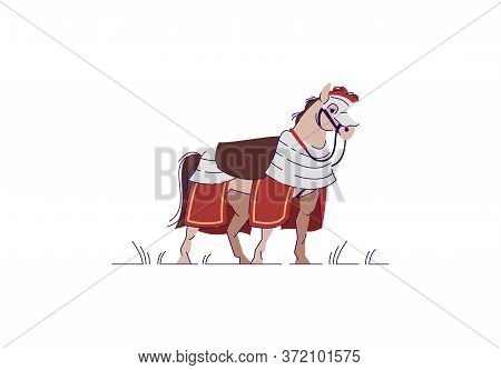Royal Horse Semi Flat Rgb Color Vector Illustration. Animal For Knight To Ride In Battle. War Crusad