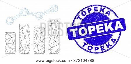 Web Mesh Trend Chart Pictogram And Topeka Seal Stamp. Blue Vector Round Distress Seal With Topeka Ph