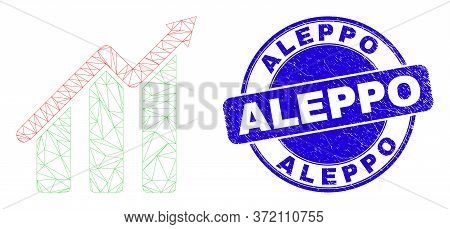 Web Carcass Trend Chart Pictogram And Aleppo Seal Stamp. Blue Vector Rounded Grunge Seal Stamp With 