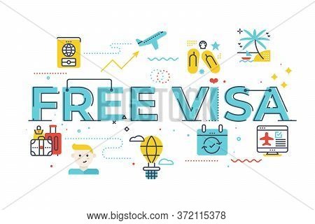Free Visa Word Lettering Illustration With Icons For Web Banner, Flyer, Landing Page, Presentation, 