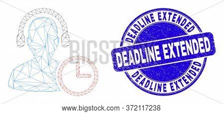 Web Mesh Operator Time Icon And Deadline Extended Watermark. Blue Vector Round Textured Watermark Wi