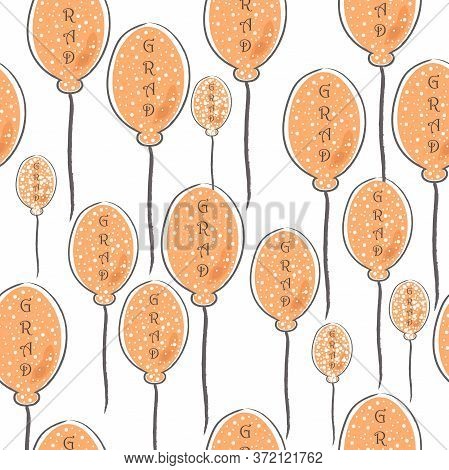 Seamless Cute Pattern With Colorful Graduation Air Balloons. Scandinavian Style. Vector Illustration