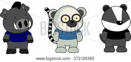Cute Kawaii Animals Cartoon Standing Collection In Vector Format