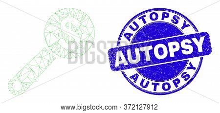 Web Carcass Financial Audit Pictogram And Autopsy Seal Stamp. Blue Vector Round Distress Seal Stamp 