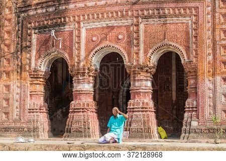 Puthia, Bangladesh - November 10, 2016: Local Man At Govinda Temple In Puthia Village, Bangladesh