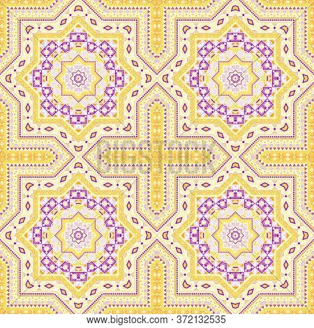 Beautiful Portugese Azulejo Tile Seamless Rapport. Geometric Texture Vector Elements. Coverlet Print
