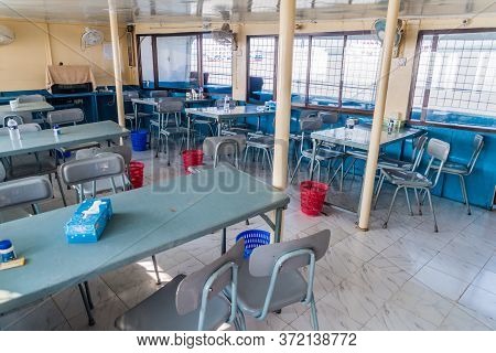 Pasur, Bangladesh - November 14, 2016: Dining Room Of M. V. Dinghy Ship Of The Bengal Tours Ltd, Ban