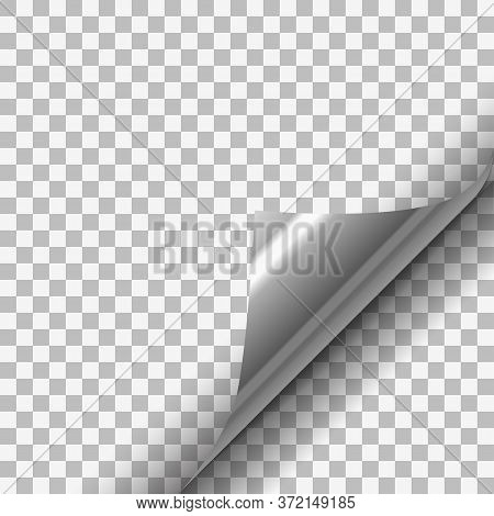Silver Metallic Paper Corner On Transparent Background.