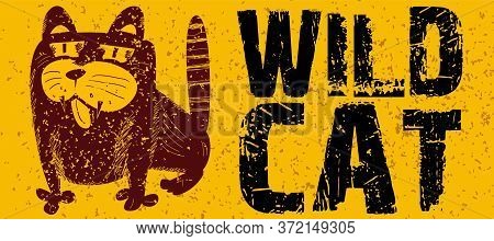 Wild Tabby Cat Sketch. The Vector Logo Cat For Tattoo Or T-shirt Design Or Outwear. Cute Print Style