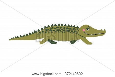 Cute Crocodile Character. Simple Cartoon Vector Style Illustration Of Animal, Isolated On White Back