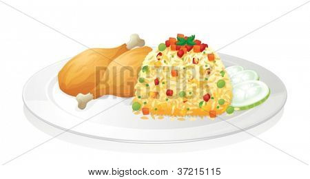 illustrazione di pollo con insalata nel piatto rosso