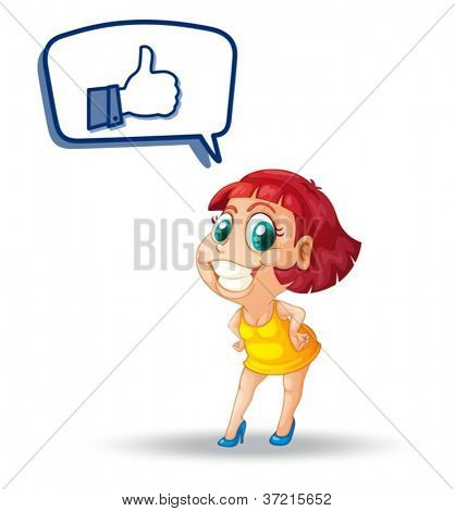 illustrazione di una ragazza con il pollice e chiamata fuori su bianco