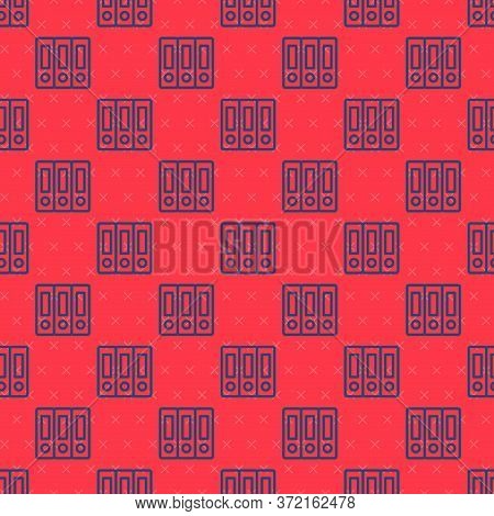 Blue Line Office Folders With Papers And Documents Icon Isolated Seamless Pattern On Red Background.