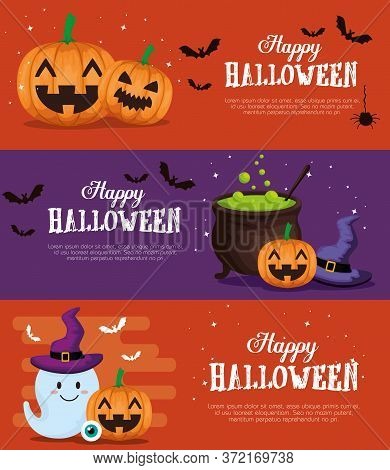 Happy Halloween Set Cards Vector Illustration Design
