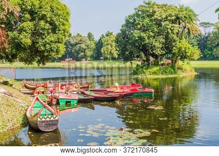 Boats At A Pond In Sonargaon Town, Bangladesh