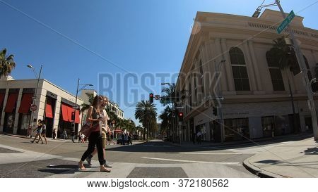 Driving On Rodeo Drive In Beverly Hills - Los Angeles. United States Of America - March 18, 2019