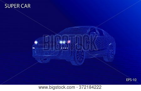 Super Car 3d Wireframe Rendering Futuristic Design Concept Vector Illustration