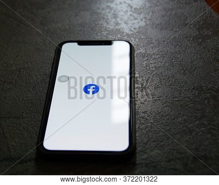 Indore, India - June 15,\\\'2020: Facebook on Smart Phone Screen. Social Media are Most Popular Tool for Communication Sharing Information and Content Between People in Internet. 3D render.