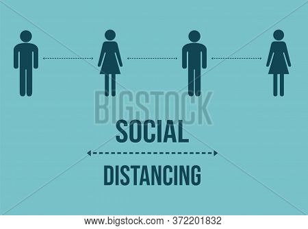 Social Distance Banner With Person Man And Woman, Vector Illustration