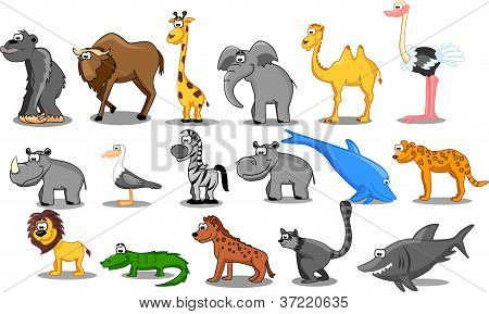 Set of cute cartoon animals. Vector illustration
