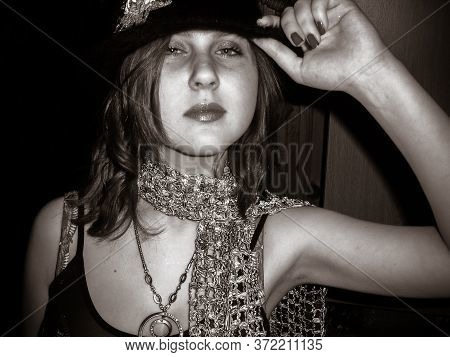 Simple American Student Girl In A Hostel. The Life Of Students And Young People And Their Behavior A