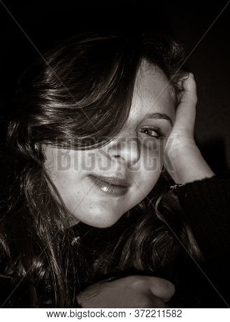 Simple American Student Girl In A Hostel. The Life Of Students And Young People And Their Behavior A