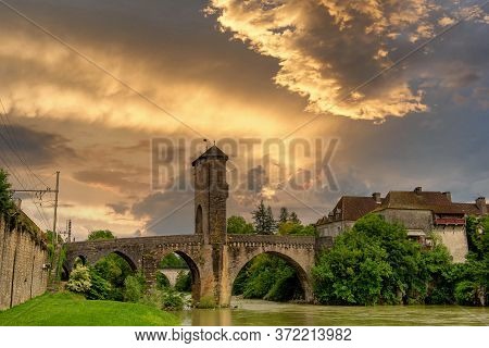 A Medieval Bridge Over River Gave De Pau In Orthez - France