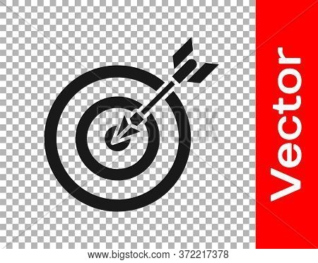 Black Target With Arrow Icon Isolated On Transparent Background. Dart Board Sign. Archery Board Icon