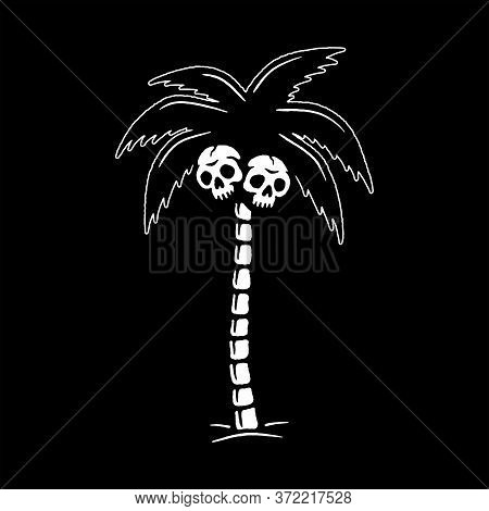 Palm Tree With Skulls White Black Background