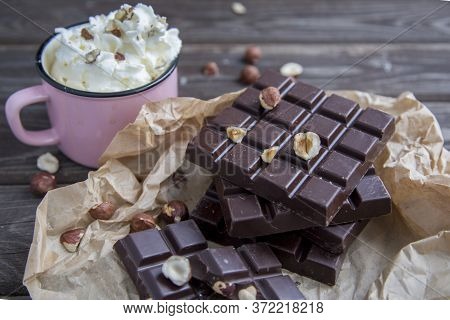 Kraft Chocolate With Different Tastes And Aromatic Coffee On The Table