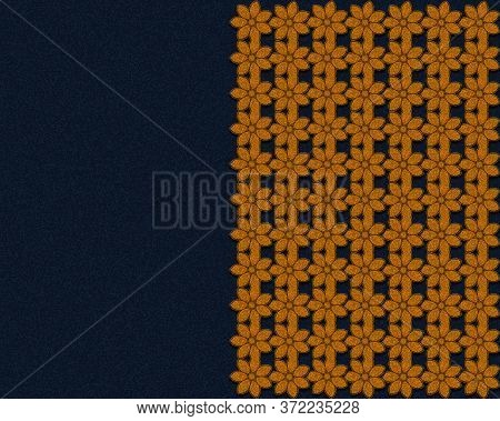 Rich Deep Blue Background With Abstract Golden Flowers.