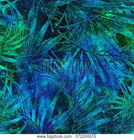 Exotic Seamless Pattern. Turquoise Cosmic Background. Fashion Hand Drawn Texture. Exotic Seamless Pa