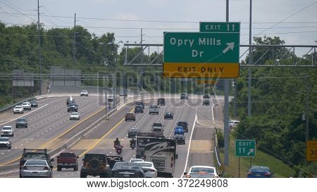 Exit Sign To Opry Mills On The Freeway - Nashville, Usa - June 17, 2019