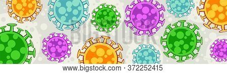 Colorful Background With Coronavirus Drawings Flying Around